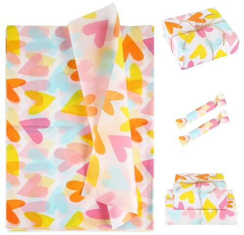 30stk Seidenpapier mit Herzen, Buntes Geschenkpapier mit Herzen Geschenkpapier mit Bedrucktem Muster Geschenkpapier für Feiern Schulabschlussfeiern Geburtstage Dekorationen Bastelarbeiten
