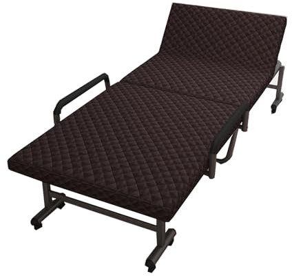 Klappbett 90x200 Erwachsene für Draußen, Campingbett Klappbar Extra Breit 65/75/90cm mit Armlehne, Schlafbett für Das Reisebüro im Freien Strand und Garten(Brown,90 * 200cm)