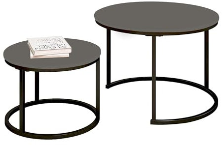 SG Traders Round Nesting Coffee Table Set - Wooden Nest of Tables, Stackable Round Coffee Table for Living Room, Industrial, Stylish Nested Tables - Set of 2 (Grey)