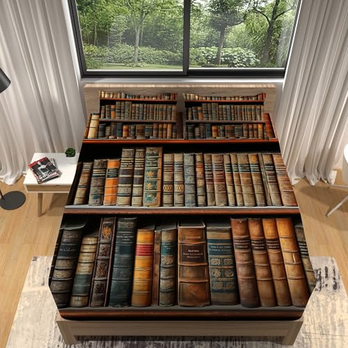 Spannbettlaken Drucken Vintage-BüCher, Bunt Microfaser Muster Drucken Spannbettlaken Bettwäsche-Set 180 x 200 cm Kommt mit 2 Kissenbezügen