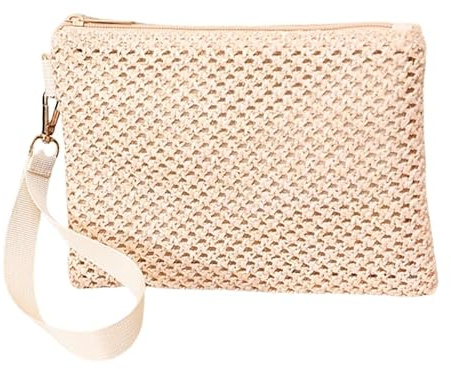 Strand-Clutch aus Stroh, leichte Handtasche mit Handgelenksriemen, kleine Handtasche für Damen