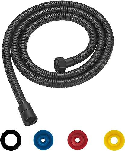 PacuM Shower Hose 1.5m Shower Pipe Smooth Shower Head Hose 1/2 Inch Universal Replacement Shower Hose Extension Black Stainless Steel with 4 Washers for Bidet Sprayer, Chrome
