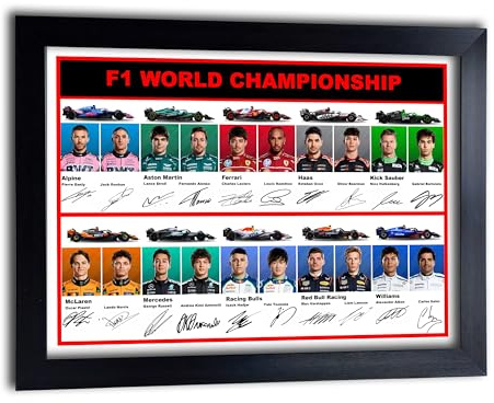 Gerahmtes A4-Poster, Motiv: F1-Fahrer, signiert/signiert, Formel 1, Druck von Lewis Hamilton, Sebastian Vettel, Max Verstappen, Valtarri Bottas, etc.