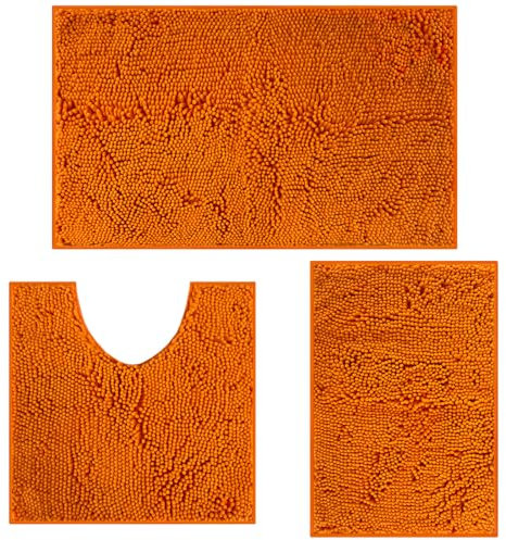 RUN HELIX Badezimmerteppich Set 3 Stück, Badematten-Set für das Badezimmer, Badteppich rutschfest Waschbar Badematten & Badteppiche, Badezimmer Set für Dusche, Badewannen, WC Deko (Orange)