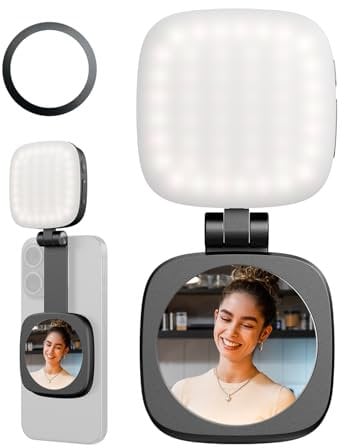 SMALLRIG Magnetic Selfie Light for iPhone, Phone Light with a Mirror, Instant Attachment for MagSafe, for Selfies, Video Conference, Vibe P48 Black - 4656