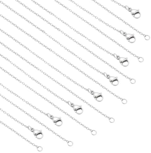 nbeads 50 Stk. Edelstahl Halskette Ketten, 45cm Halskette Kabelkette Gliederkette Bulk mit Karabinerverschlüssen für Anhänger Halskette DIY Schmuck Machen