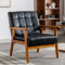 Jaxenor Vintage Sessel Leder, Holz Kleiner Sessel Wohnzimmer Lesesessel GemüTlicher Sessel Loungesessel, Mitte des Jahrhunderts Ledersessel FüR Schlafzimmer Studio, Schwarz Pu-Leder