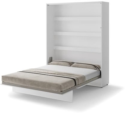 Friderik Bed Concept BC-012 Wandklappbett Vertikal Schrankbett mit Matratze, 160x200 cm (Weiß Hochglanz)