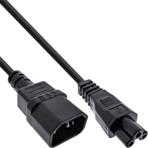 Inline Netzkabel C14 Kupplung auf C5 Stecker, Stromkabel für Laptop, Beamer, Netzteile, vergossene Stecker, schwarz, 3m, 16553