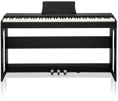 LALAHO E-Piano 88 Tasten Gewichteten, Klavier Digital Piano für Anfänger, Keyboard Piano mit 3 Pedal Einheit, MIDI-USB, Doppel-Bluetooth, Stereolautsprechern, 128 Töne und Rhythmen, Schwarz