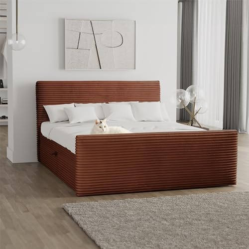 Kaiser Möbel - Bett Polsterbett, Boxspringbett mit Bettkasten Topper Trento, Schlafzimmerbett, Gepolstertes Kopfteil - Topper-Matratze H2 aus Visco-Schaum - 200x215x105cm, Kupfer