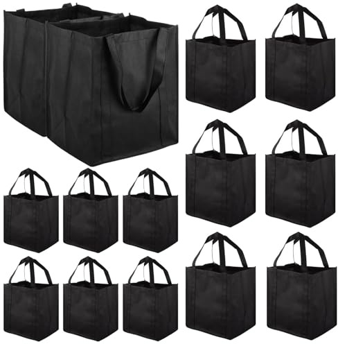 LDHHYH 20 Pack Reusable Shopping Bags, Large Grocery Tote Bags with Handles, Foldable Non-Woven Shopping Tote Bags, Black, 32x38x25cm