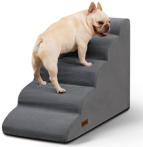 Aodisman 5-stufige Hundetreppe und Rampe für Hochbett, rutschfeste, stabile Haustiertreppe für kleine Hunde und Katzen, 56,4 cm hoch, Grau