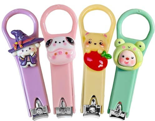 4 Packs Kids Nail Clipper Set, Stainless Steel Cute Childrens Nail Clippers, with Nail File,Anti Slip Granules for Precisie Trimming of Toenails and Fingernails,for Women,Girls,Children