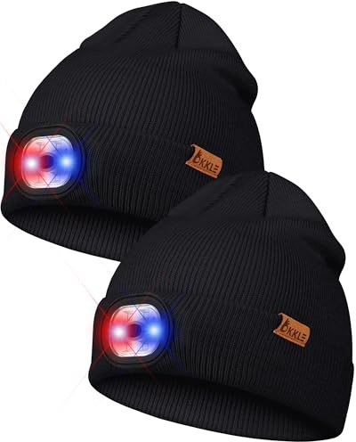 OKKLE LED Mütze mit Licht, USB wiederaufladbare LED Beanie, 3 Modi (Starklicht/Schwachlicht/Warnblinken), ideal zum Gassigehen,Joggen, Camping, Angeln, Herren Damen Geschenke
