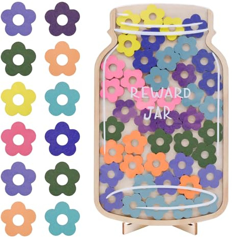 Belohnungsglas Kinder mit 25 Blumenmarkern, Belohnungssystem für Routinen, Töpfchentraining und gutes Verhalten zu Hause und im Klassenzimmer, 27 x 17 x 2,5 cm