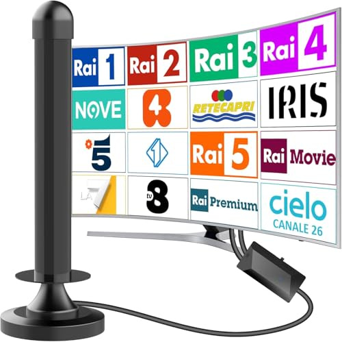 Antenna TV da interno, Antenna tv interna amplificata potente，Amplificador de señal de HDTV digital de recepción omnidireccional de 360 grados, soporta canales 4K hd