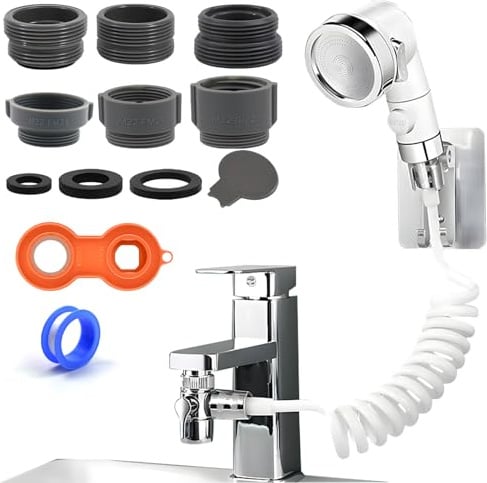 Doccetta per Lavandino, con Tubo da 1,5 m, Supporto per Soffione Doccia e Adattatore, Doccino per Lavandino, Doccino per Bidet per Lavandino, per Bagno, Lavandino