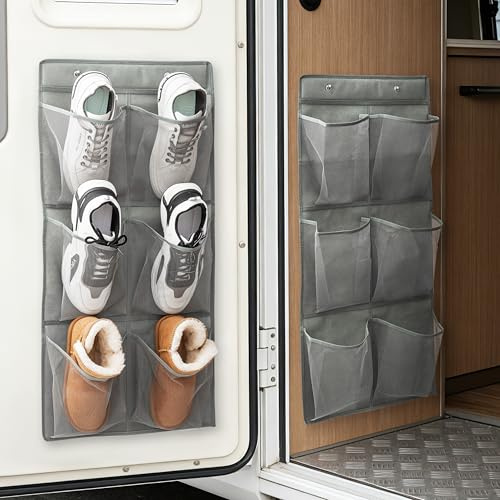 Baffect Schuh Organizer Wohnmobil 6 FäCher Pro Schuhhalter (Grau, 2 StüCk) | Camping HäNgetasche Organizer FüR Schuhe, HäNgeorganizer Schuhregal, Bohrfreie Schuhhalter TüR, Wohnwagen ZubehöR