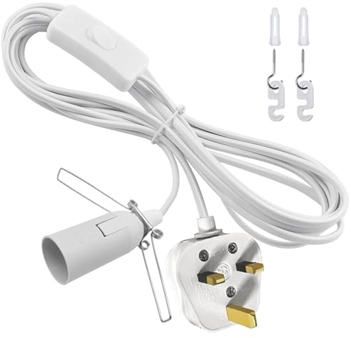 E14 Salt Lamp Replacement Plug in Light Fitting, Lamp Cable with Lamp Holder Inline Switch and Plug, 250V 1A Extension Hanging Lamp Standard Pendant Light Cord with Clip for Media Stream, White 1.8M
