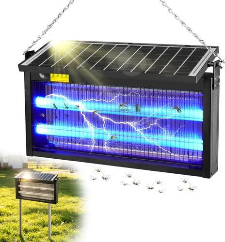 Solar Insektenvernichter - 15W 4500V Elektrischer Insektenvernichter Solar mit 6000mAh Akku Wasserdicht IP65, Mückenschutz Mit LED-Licht für Terrasse, Garten, Camping Innen und Außenbereich