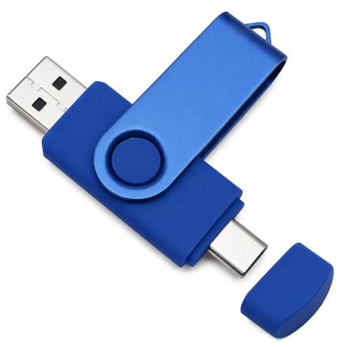 Chiavetta USB 256 GB, tipo C e USB 2.0 2 in 1 Flash Drive Trasferimento 100 MB/s, materiale metallico girevole design per iPhone 15/16/17, smartphone, tablet, PC, Mac, auto, console di gioco blu