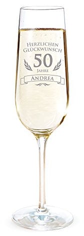 AMAVEL Sektglas mit Gravur zum 50. Geburtstag – Personalisiert mit [Namen] – Sektflöte als Geburtstagsgeschenk – Geschenkidee für Frauen – Glas für Sekt, Champagner und Prosecco – Sektkelch