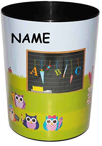 alles-meine.de GmbH Eulen & Schule - Papierkorb - Kunststoff - incl. Name - für Kinder/Mädchen & Jungen - Mülleimer Eule - Schultüte - Eimer Aufbewahrungsbox - Schulanfang/Ki..