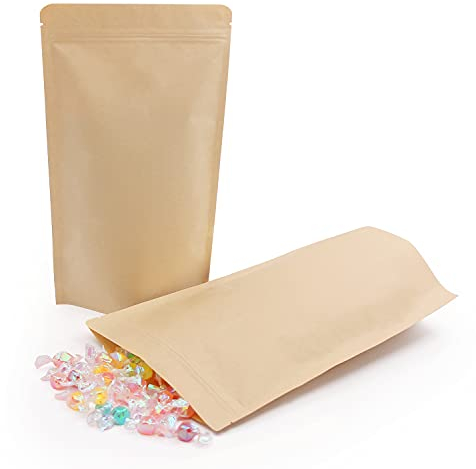 SumDirect 50 Stk Papier Beutel Kraftpapier mit Folie Ausgekleideten,Papiertütchen mit Boden für die verpackung von kaffee,tee lebensmittel (18x30CM)