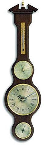 TFA Dostmann 45.3004 analoge klassische Wetterstation in Sheraton-Form aus Massivholz, 155 x (B) 45 x (H) 602 mm, mit Barometer, Thermometer, Hygrometer und Uhr, Mahagoni