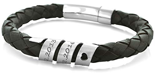 Herren Armband Leder mit Gravur Männer Armband 925 Silber Schmuck für Mann Lederarmband geflochten Herren Namen Bajonett Herrenschmuck mit Text | HANDMADE IN GERMANY