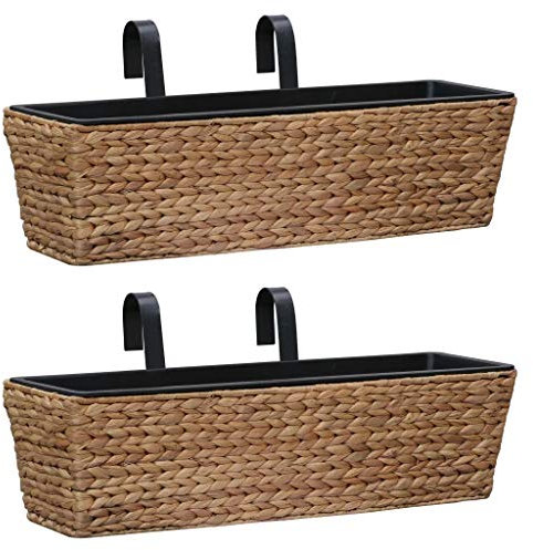 Wakects 2 pcs Jardinières de Balcon, Jardinière Extérieur Pot de Fleurs en Jacinthe d'eau et Pots Amovibles, 60 x 20 x 18 cm
