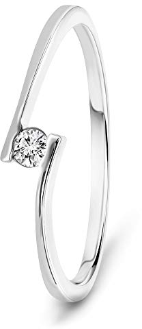 MIORE Ring Damen 0.05 Ct Solitär Diamant Verlobungsring aus Weißgold 9 Karat / 375 Gold, Schmuck