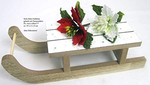 Goldbach Deko Holzschlitten lackiert mit Sternendekor weiß-Silber ca. 30 x 11 x 8 cm