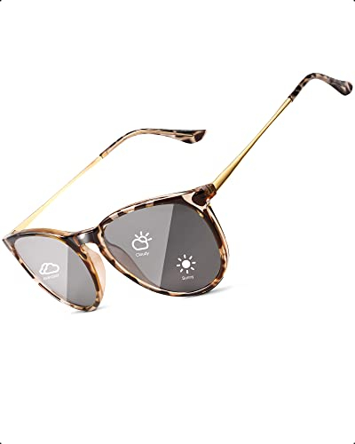 TJUTR Photochromatisch Sonnenbrille für Herren Damen, Polarisiert Klassische Retro Runde Brille Autofahren- UV400 Schutz (Weiß Tortue/Grau Photochromatisch)