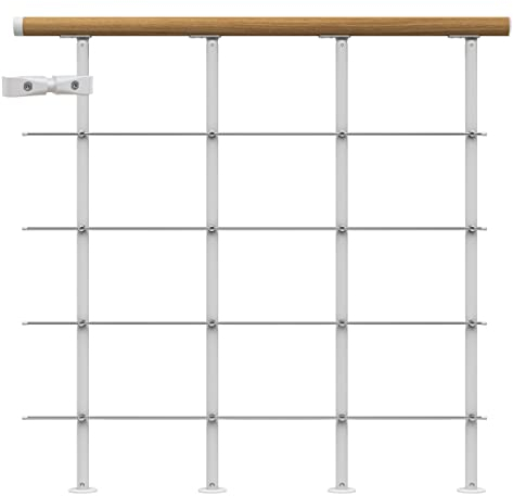 DOLLE Brüstungsgeländer für Mittelholmtreppe Geländer Starter-Set 1 Meter Handlauf Eiche lackiert Pfosten Weiß (RAL 9016)
