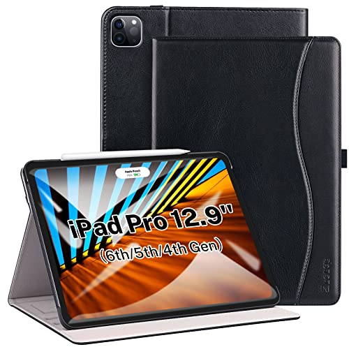 ZtotopCases Hülle für iPad Pro 12.9 2022/2021/2020 (6./5./4.Generation), Premium Leder Leichte Geschäfts Cover mit Automatisches Ruhen/Wecken für iPad 12,9 Zoll Tablette,Schwarz