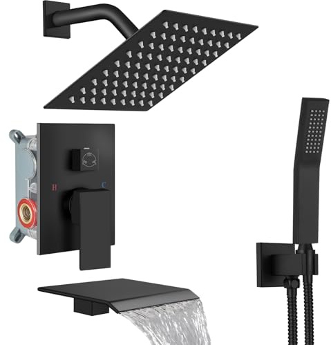 Midanya Shower System with Tub Spout,8 Inch Shower Head,Matte Black