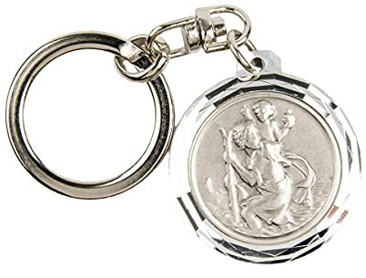 Porte-clés de saint Christophe métal argentée - diametre 3.2 cm environ