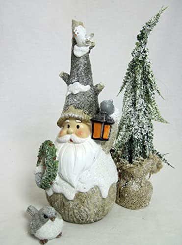 1 Winterfigur Wichtel mit Laterne und Kranz Mehrfarbig Höhe ca. 30 cm