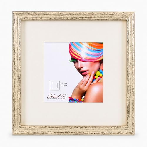 IDEAL TREND 3D Objektrahmen Bilderrahmen mit Passepartout & gehärtetem Glas Holz MDF Rahmen Foto Poster: Farbe: Silber-Antik | Format: 23x23