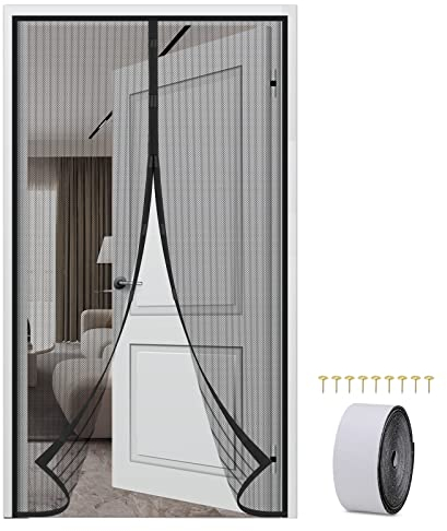 Mosquitera Puerta Magnetica,Corredera Cortina Mosquitera Magnética, Cierre Magnético Automático con Rollo de Cinta y clavos,Anti-insectos para Salón/Balcón/Dormitorio,100 x 210cm