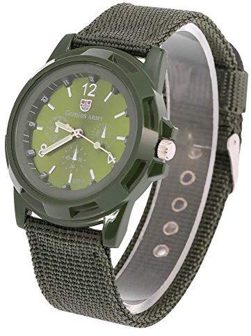 Brrnoo Militär Uhr Herren Sportuhr, Armbanduhr Herren Digitale Sportuhr, Outdoor Tactical Watch Elektronische Analoge Runde Uhren Haltbares Nylonband für Den Täglichen Gebrauch Geeignet(Grün)