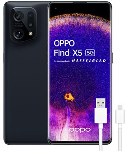 OPPO Find X5 5G – Smartphone 256GB, 8GB RAM, Dual SIM, Pantalla 6,5”, Cámara 50MP+50MP+13MP, Vídeo 4K Nocturno, Batería 4800 mAh, Carga Rápida 80W – Negro