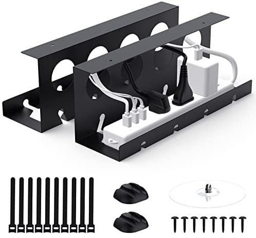 Estefanlo Cable Management Under Desk No Drill Under Desk Cable Management 2 PCS Cable Tray, Black