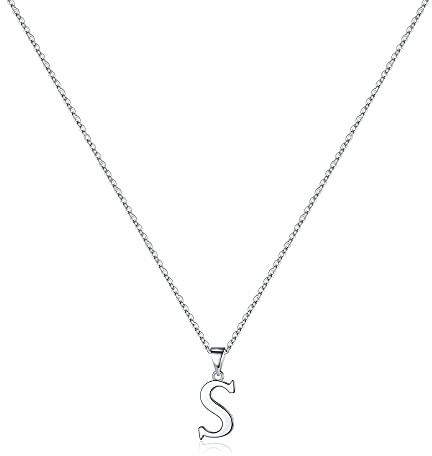 TINGN Silber Buchstaben Kette Mädchen, Hypoallergene Halskette Damen Silber Kette mit Buchstaben S Kettenanhänger Halskette Damen Schmuck Weihnachten Muttertag Geburtstags Geschenk für Mädchen Frauen