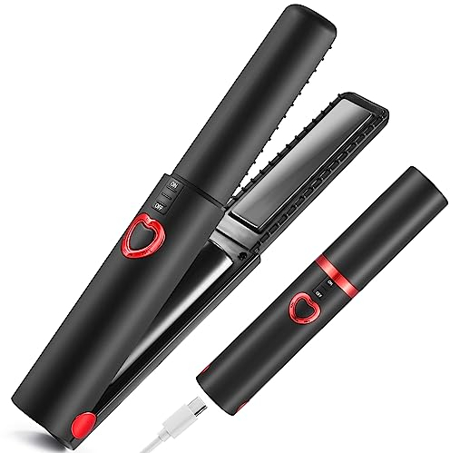 JMFONE Kabellose Haarglätter, Mini-Reise-Haarglätter und Lockenwickler 2 in 1 für Frauen, tragbare USB-C-wiederaufladbare Glätteisen, Glätteisen, 4800 mAh Akku, Dual-Spannung, 3 einstellbare
