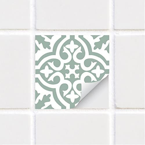funlife 25 adesivi per piastrelle in vinile testurizzati, autoadesivi, effetto pelle, impermeabili, per cucina, bagno, 15 x 15 cm, colore verde salvia