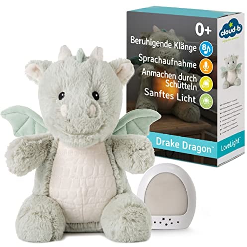 Cloud b LoveLight | 8 sons apaisants | Enregistreur | Veilleuse 5 couleurs | Shake & Play | Attache amovible | Batterie rechargeable | Drake le Dragon