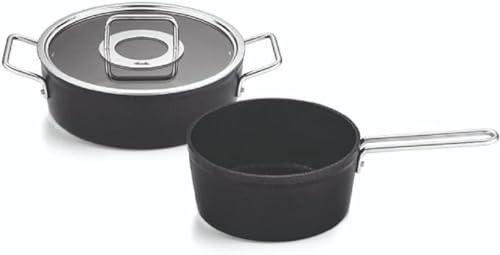 Fissler Adamant Juego de Cacerolas de Aluminio, 2 Piezas, con Tapadera de Vidrio, Antiadherente (1 Rustidera, 1 Cazo), Inducción